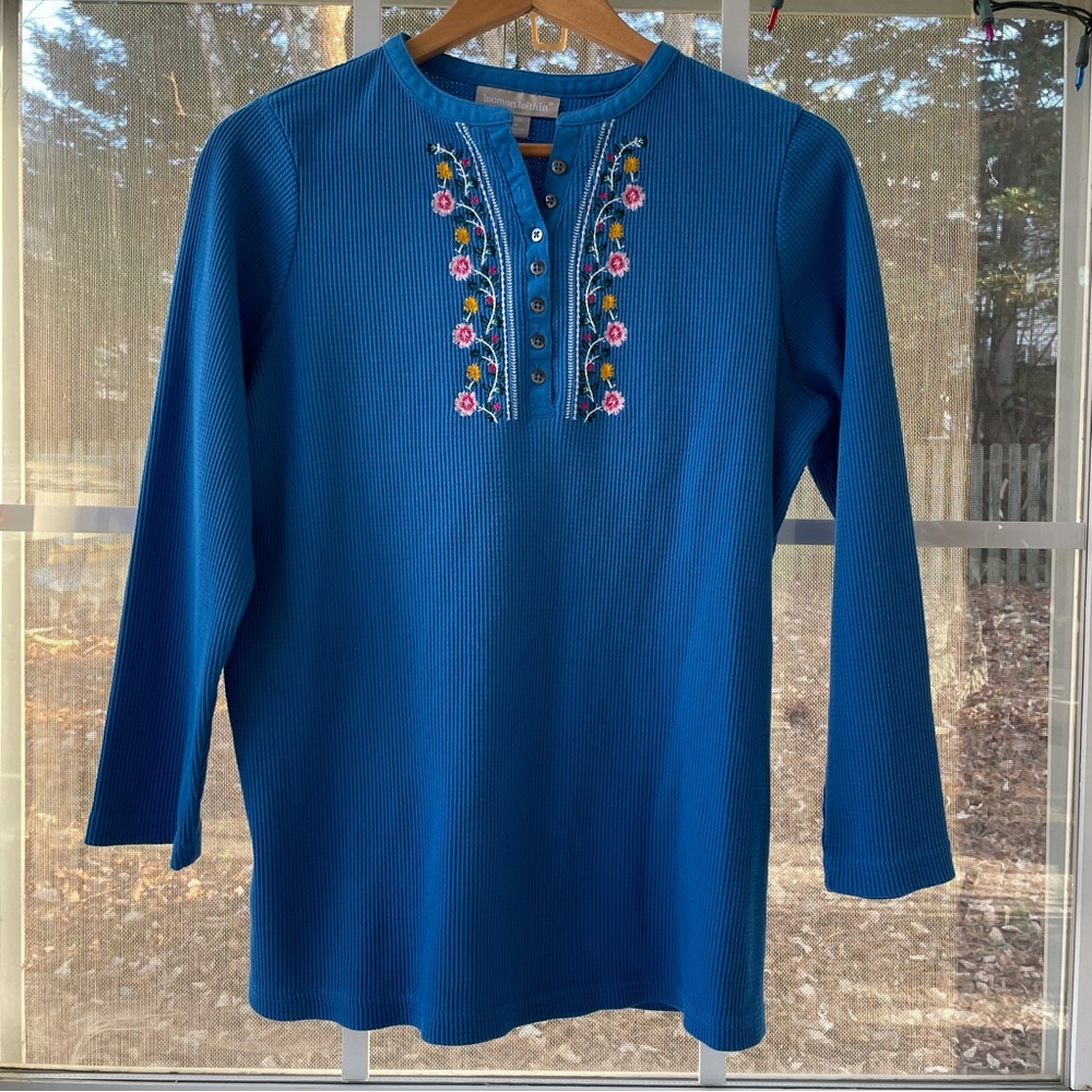 Thermal Embroidered Waffle Knit Shirt, Long Sleeve